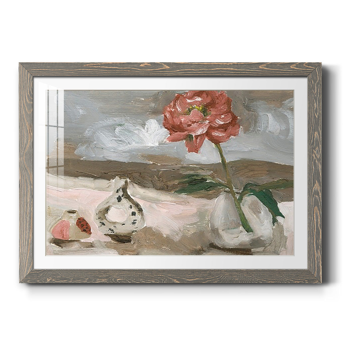 Vase of Pink Flowers IV - Barnwood Framed Art Print