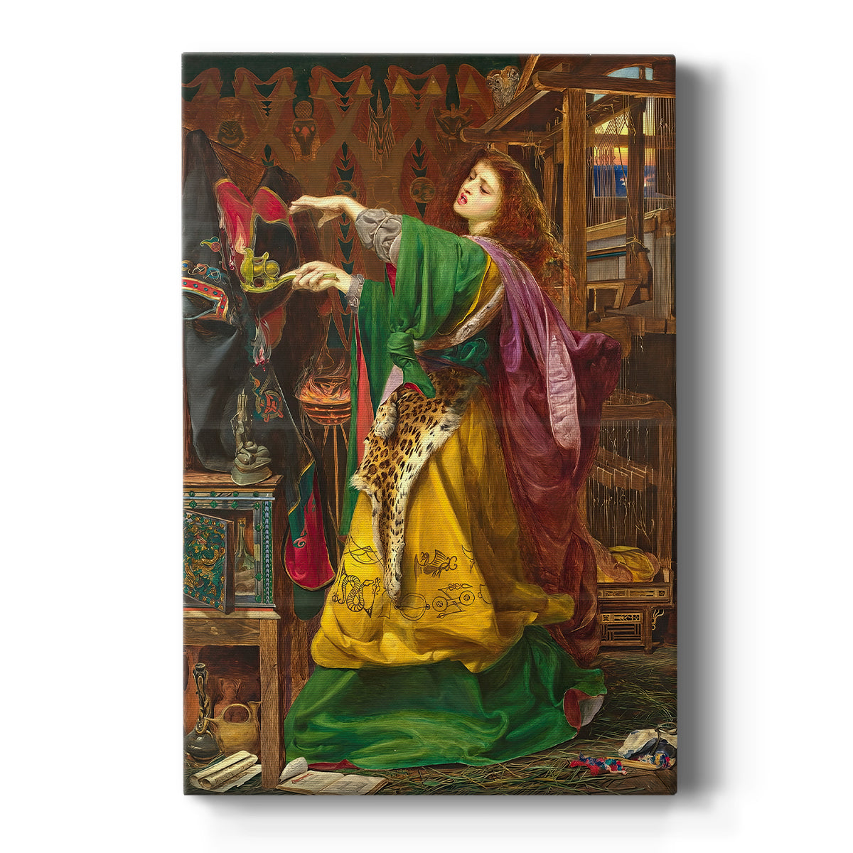 Canvas art print featuring a Romantic portrait of a woman in a mystical setting with vivid color on a clean white background.