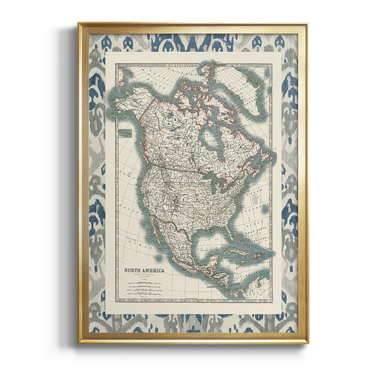 Bordered Map of North America - Modern Framed Canvas Print