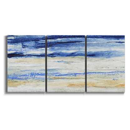 Three-panel canvas wall art featuring turbulent abstract ocean wave motion on white background.