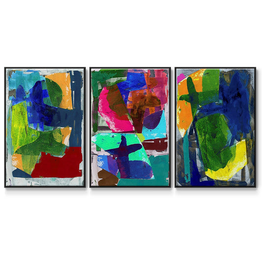 Brights Strokes I - Framed Premium Gallery Wrapped Canvas L Frame 3 Piece Set - Ready to Hang