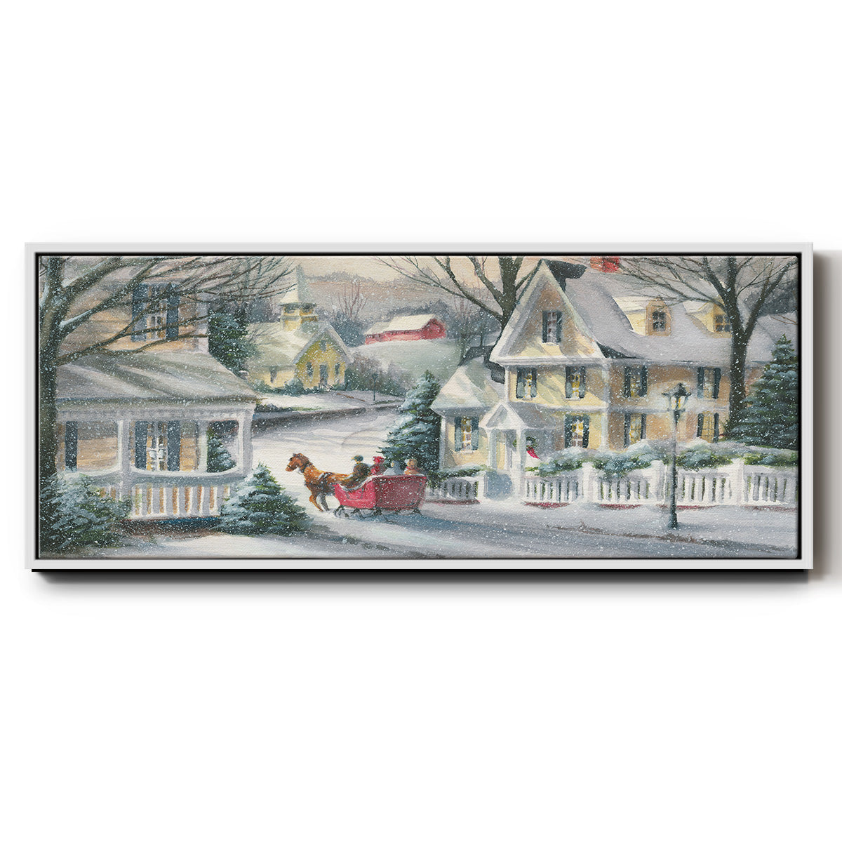 Village Sleigh Ride - Floater Framed Canvas Print