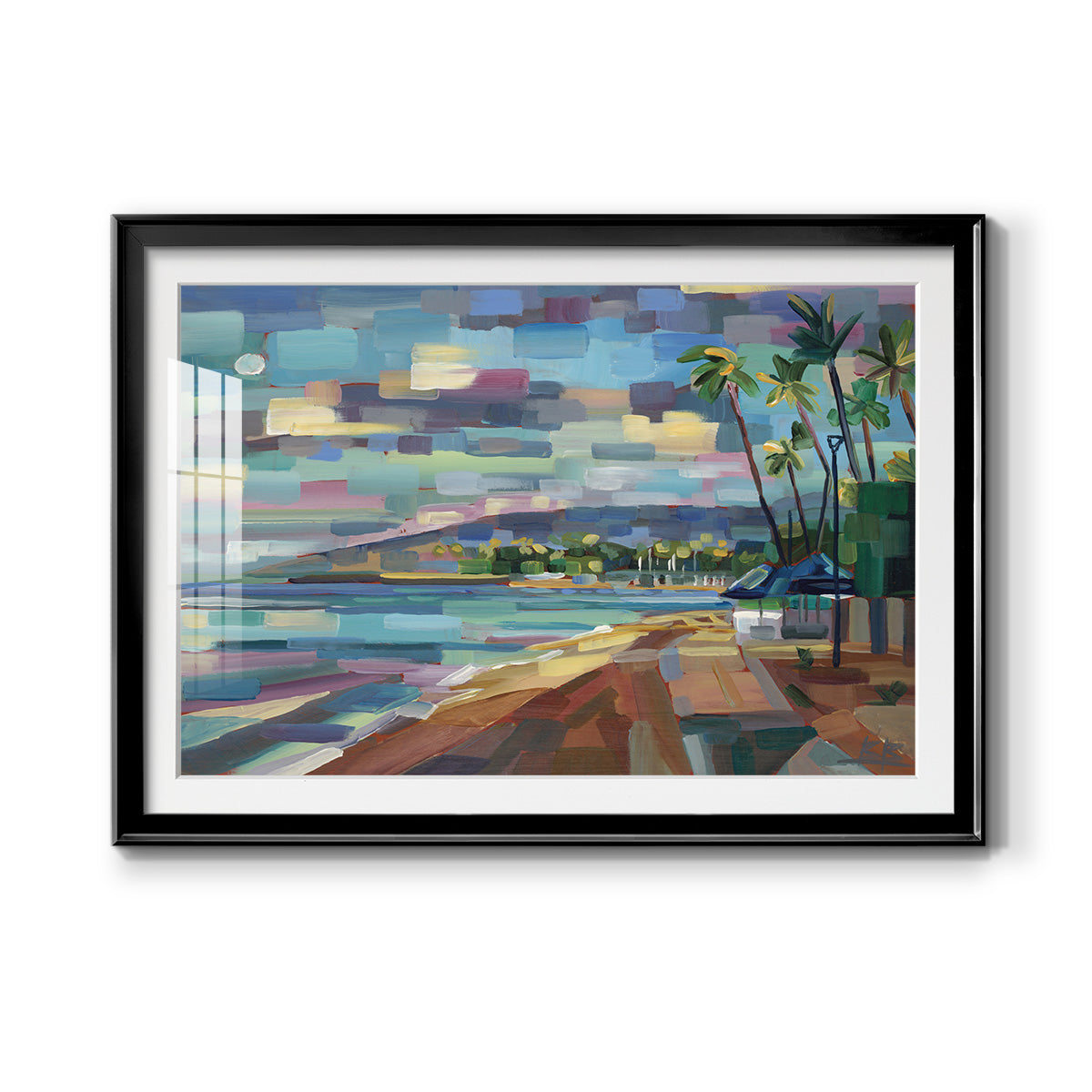 Morning Moon Over Waikiki - Modern Framed Art Print