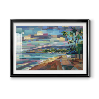 Morning Moon Over Waikiki - Modern Framed Art Print