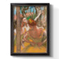 Impressionist ballet dancer composition by Edgar Degas printed on canvas in an ornate bronzed mahogany wood frame with a vertical orientation.