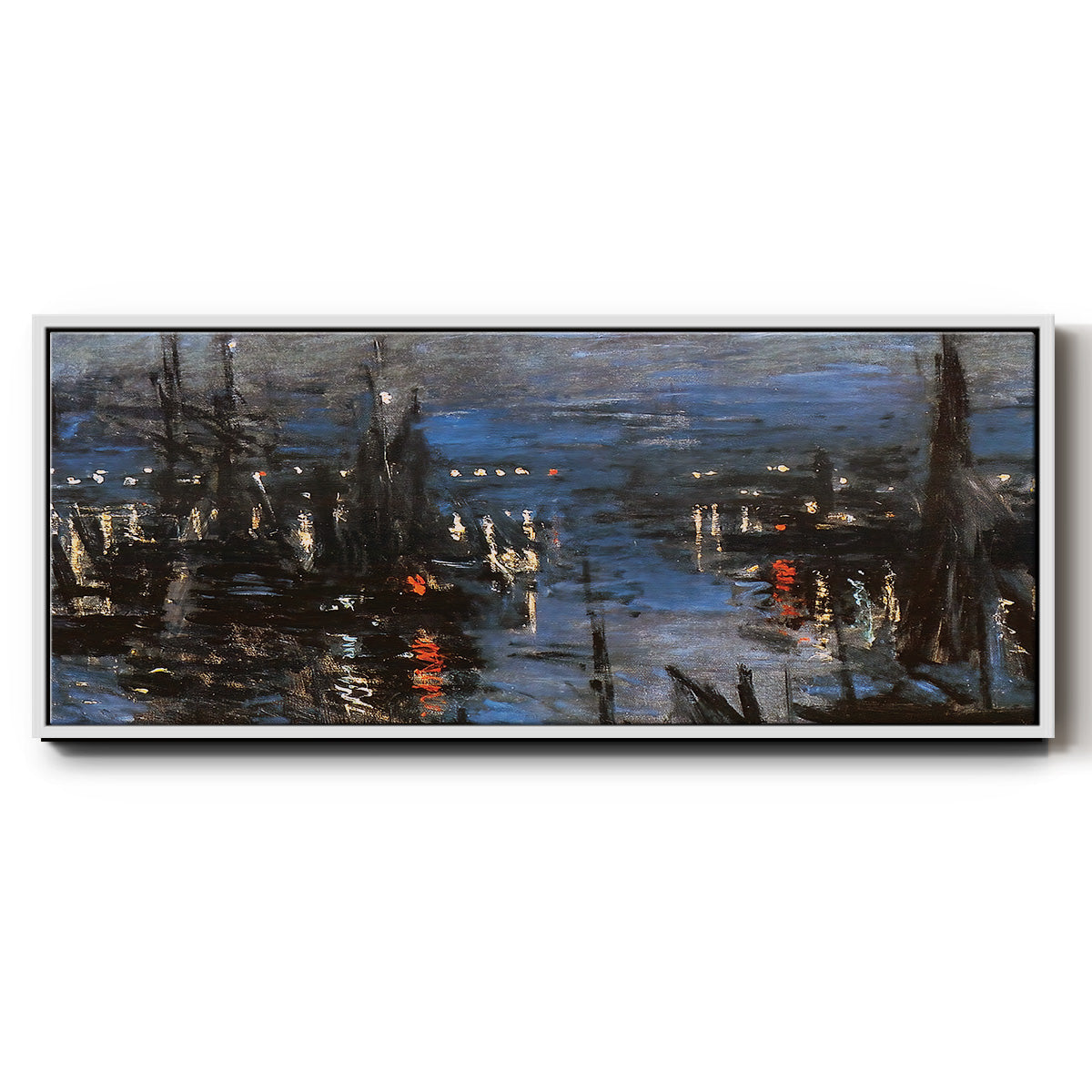 The Port of Le Havre, Night Effect, 1873 - Floater Framed Canvas Print