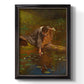 Realist genre painting of figures gathering lilies by Eastman Johnson printed on canvas in an ornate black frame with gilded inner detail with a vertical orientation.