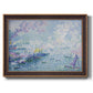 Impressionist industrial harbor scene by Paul Signac printed on canvas in an ornate bronzed mahogany wood frame.