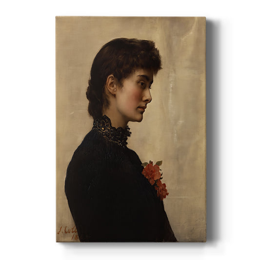Canvas art print featuring a Victorian portrait of a woman in profile with soft light and dark background on a clean white background.