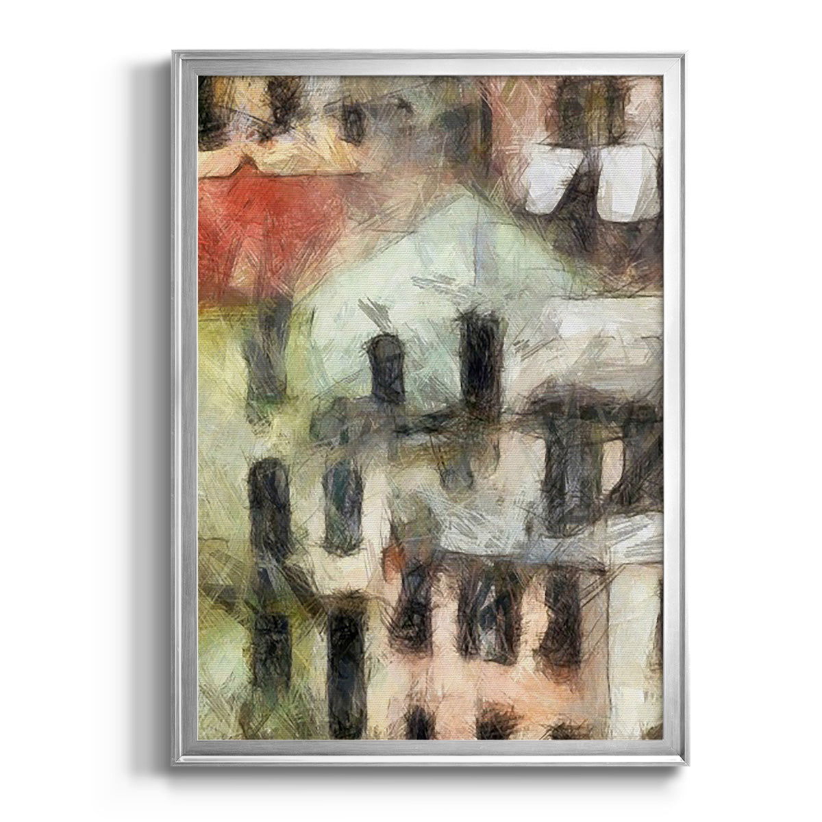 Stacked Houses II - Modern Framed Canvas Print