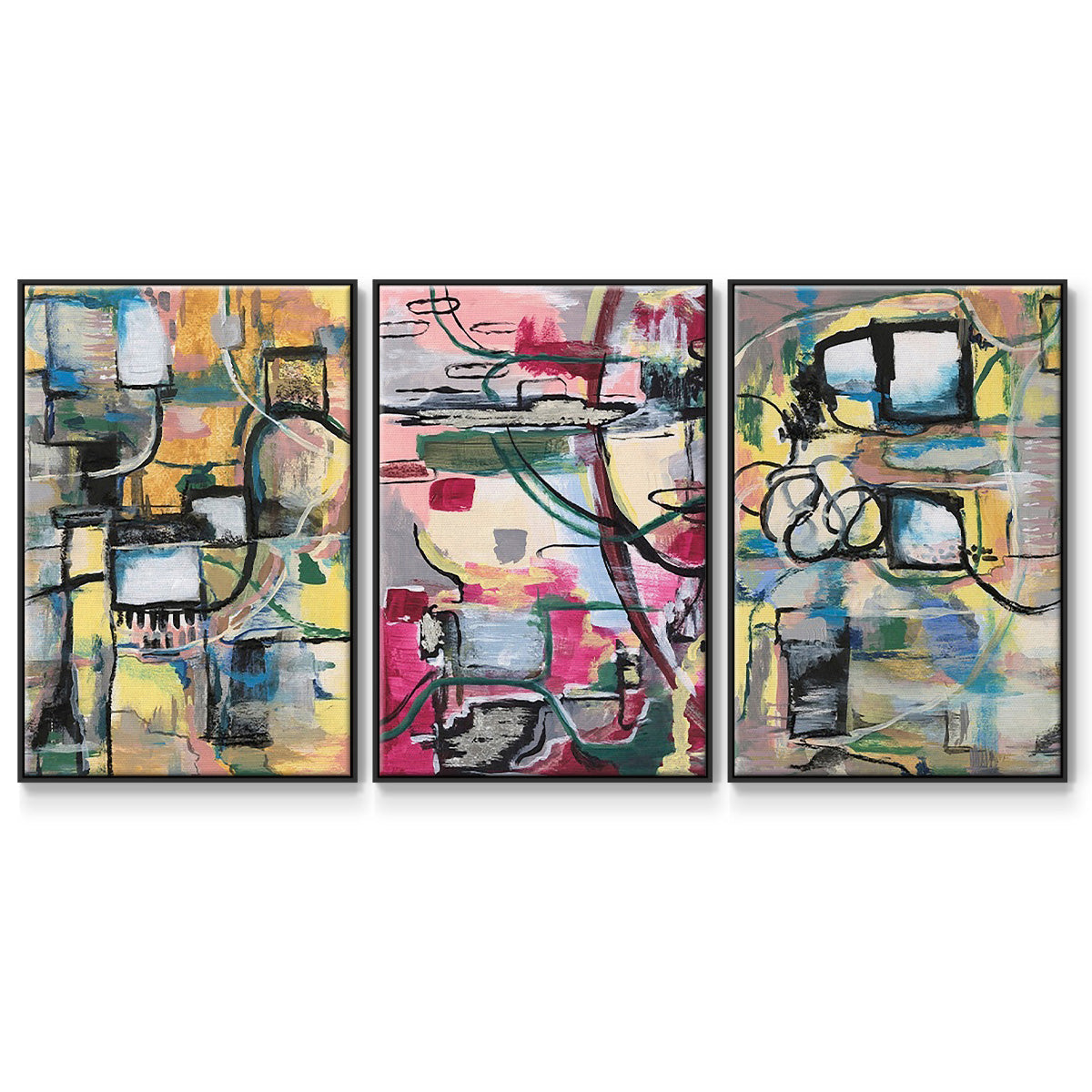 Memory Screen I - Framed Premium Gallery Wrapped Canvas L Frame 3 Piece Set - Ready to Hang