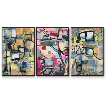 Memory Screen I - Framed Premium Gallery Wrapped Canvas L Frame 3 Piece Set - Ready to Hang