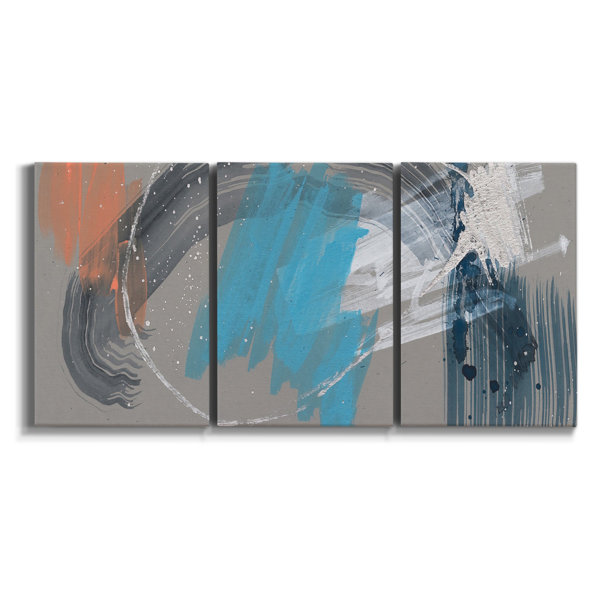 Three-panel canvas wall art featuring playful abstract mark making on white background.