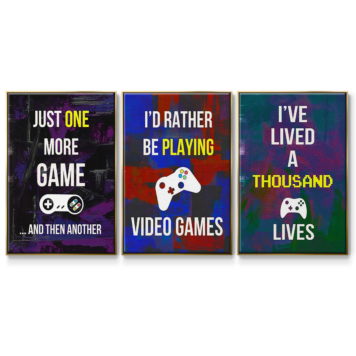 Gamer at Play I - Framed Premium Gallery Wrapped Canvas L Frame 3 Piece Set - Ready to Hang