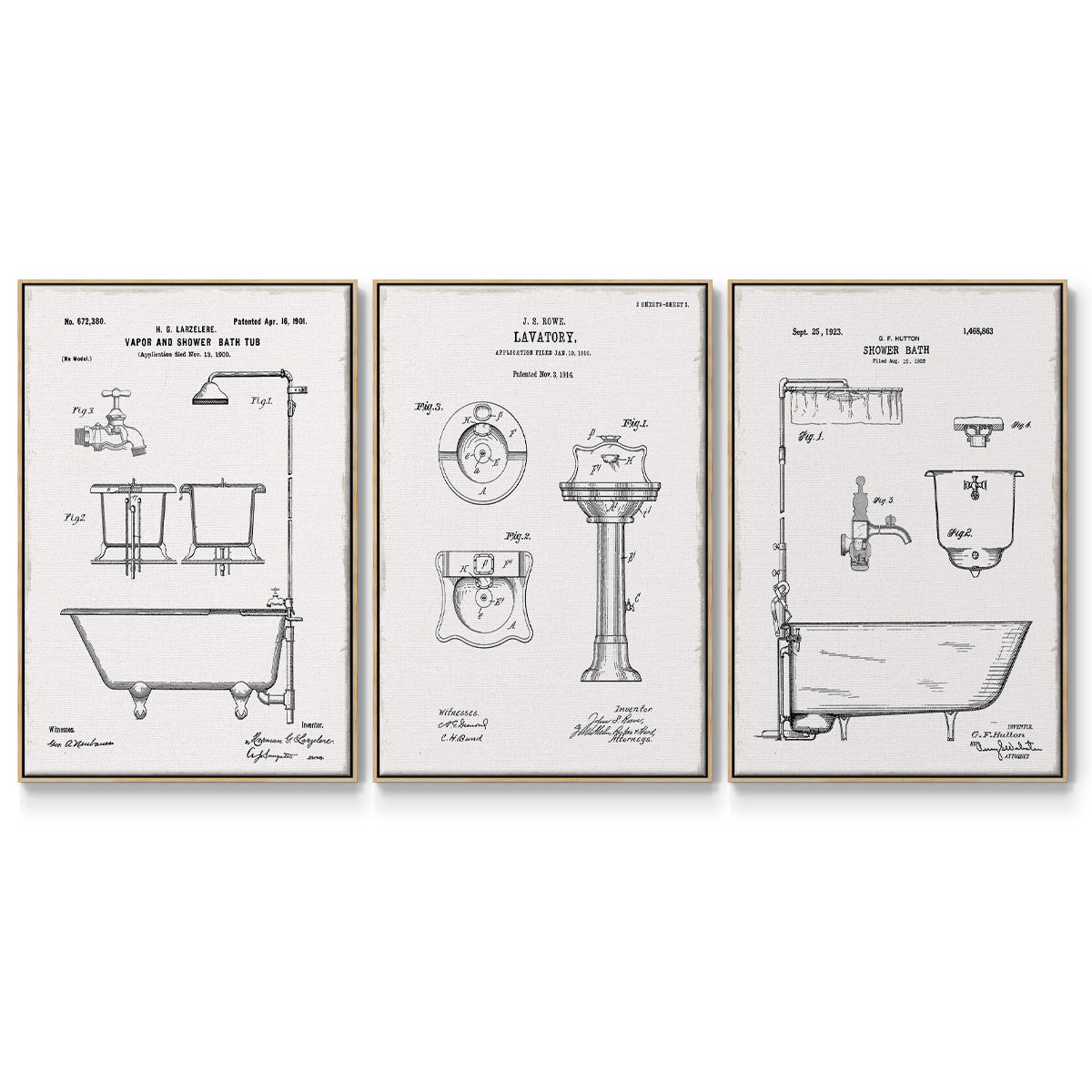 Vintage Bath I - Floater Framed Canvas Set