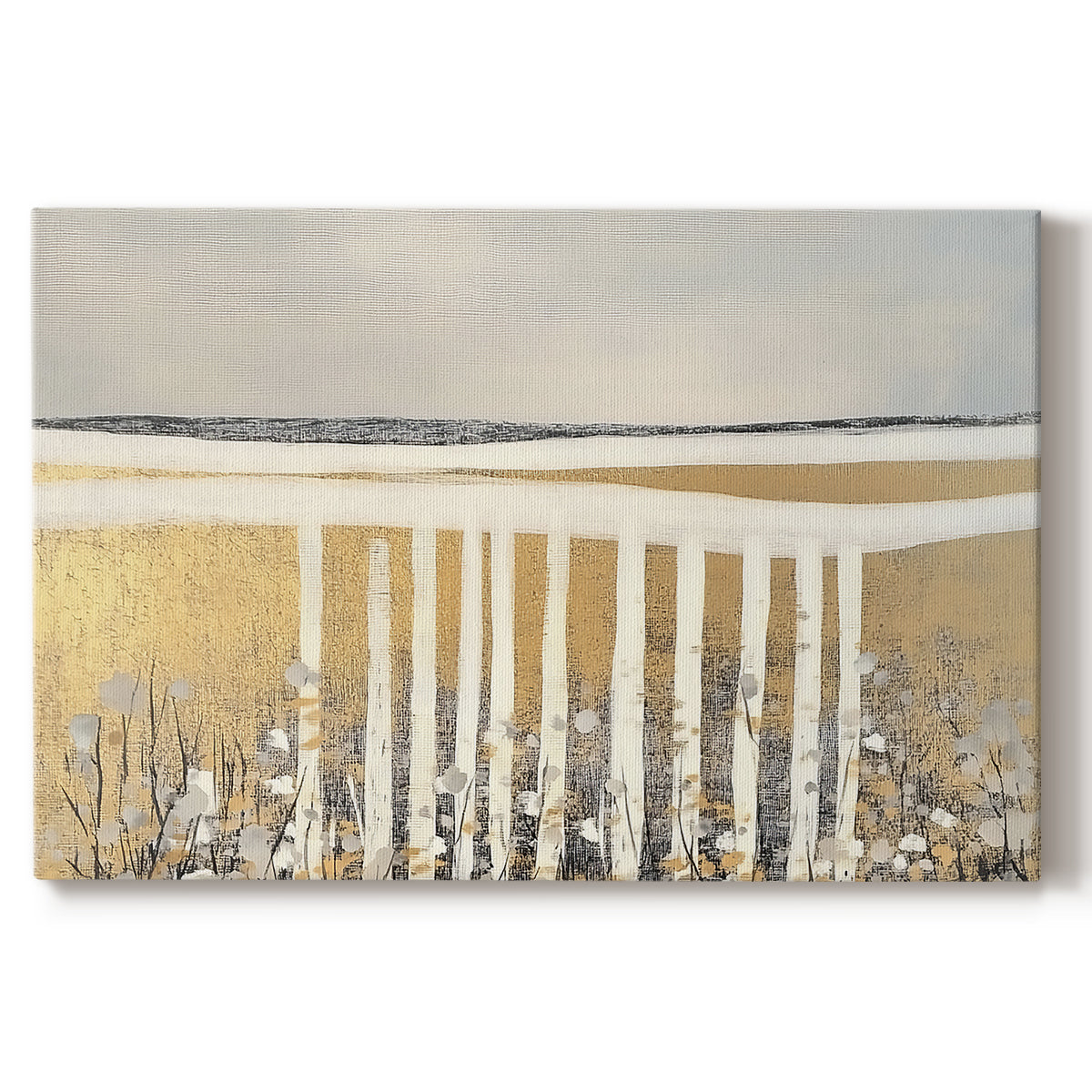 Landscape with white fence and golden fields capturing serene nature in soft tones during the late afternoon light