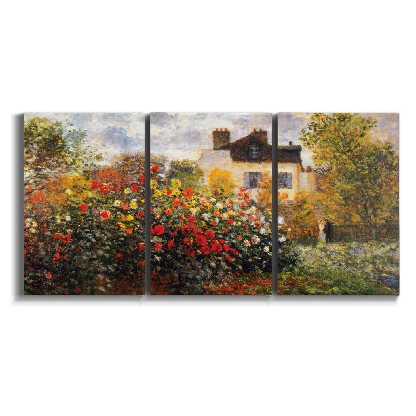 Three-panel canvas wall art featuring farm buildings in rural normandy on white background.