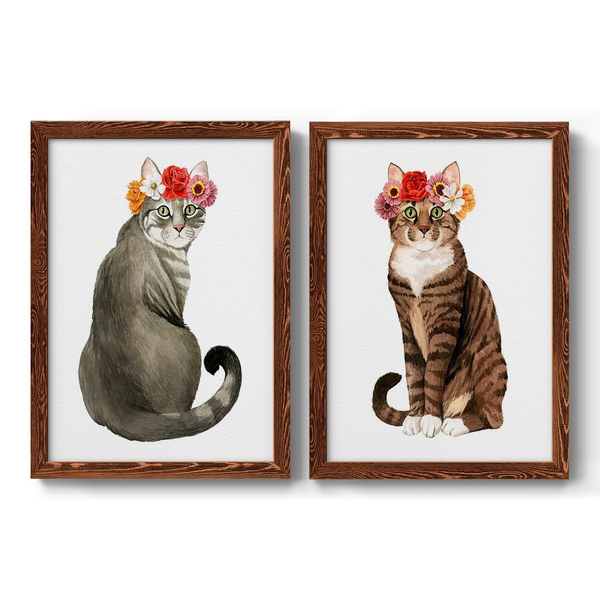 Flower Crown Cats I - Premium Framed Canvas 2 Piece Set - Ready to Hang