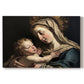 Mother and child embrace in a serene moment set against a dark background highlighting devotion and tenderness