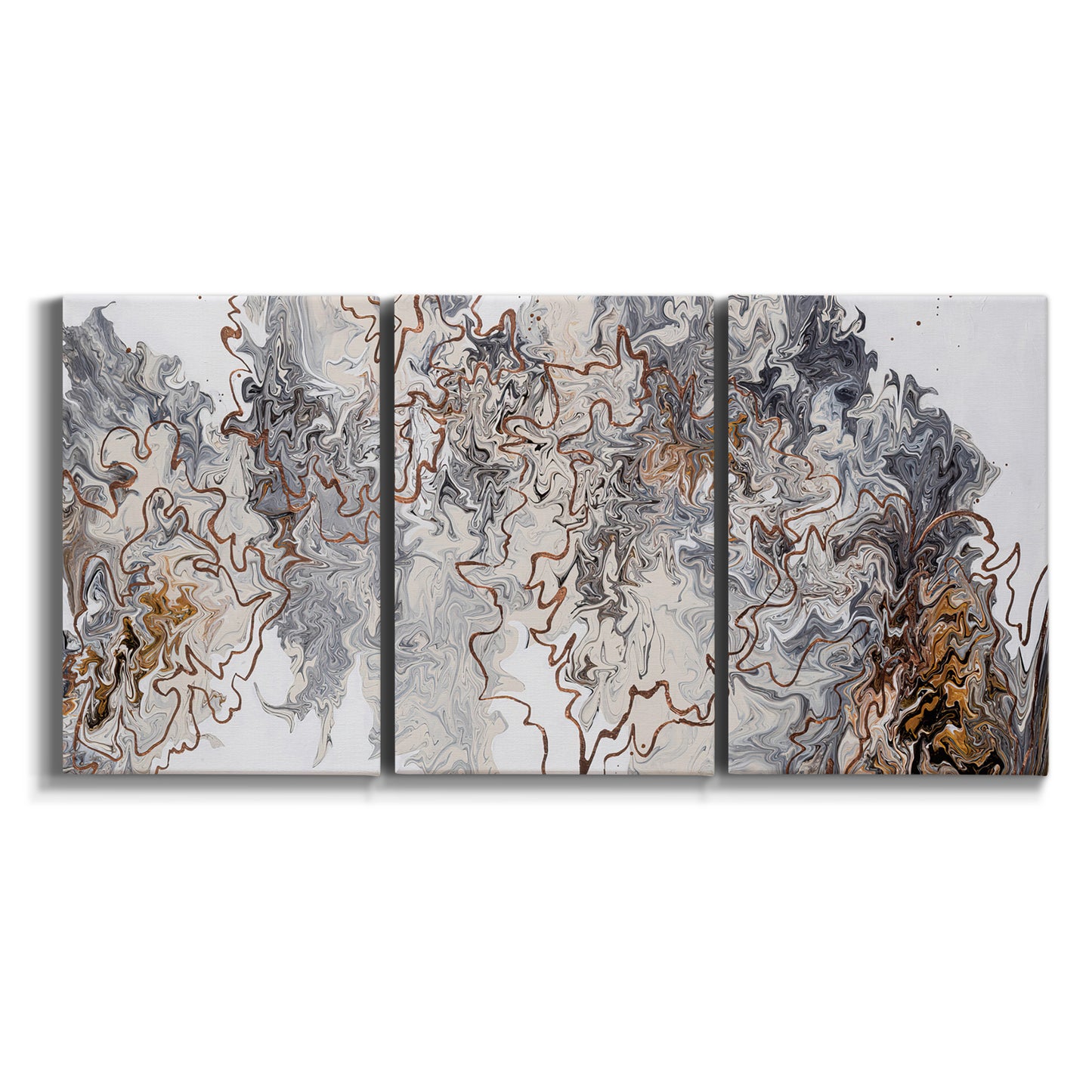 Three-panel canvas wall art featuring wooded trail through forest on white background.