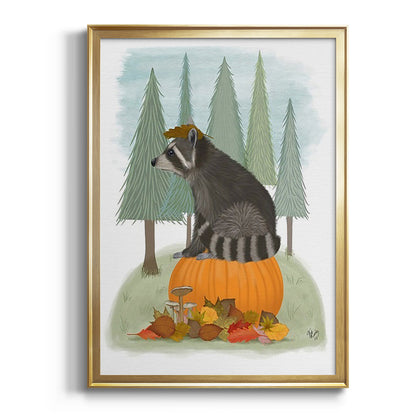 Raccoon On Pumpkin - Modern Framed Canvas Print