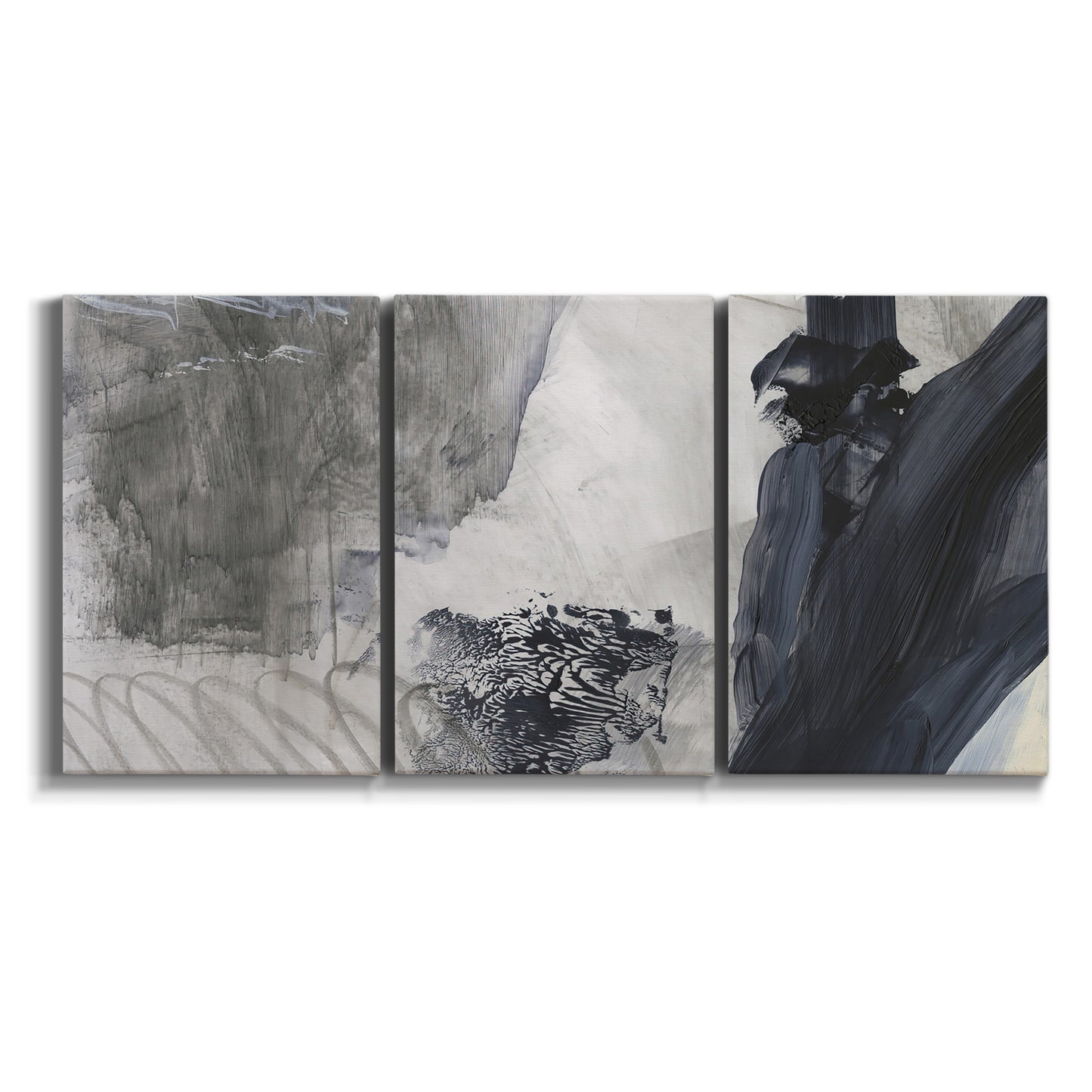 Three-panel canvas wall art featuring dark abstract atmospheric landscape on white background.