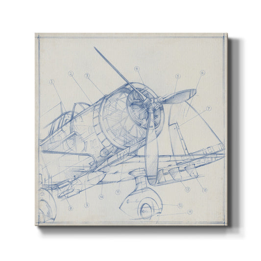 Airplane Mechanical Sketch I-Premium Gallery Wrapped Canvas - Ready to Hang