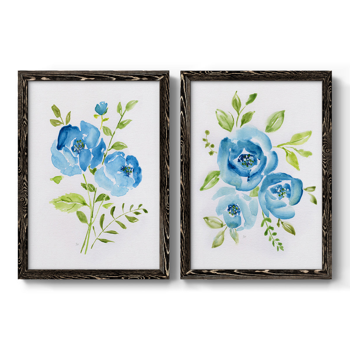 Blue Morning Bouquet I - Premium Framed Canvas 2 Piece Set - Ready to Hang