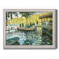 Impressionist riverside leisure scene by Claude Monet printed on canvas in an ornate weathered white frame.