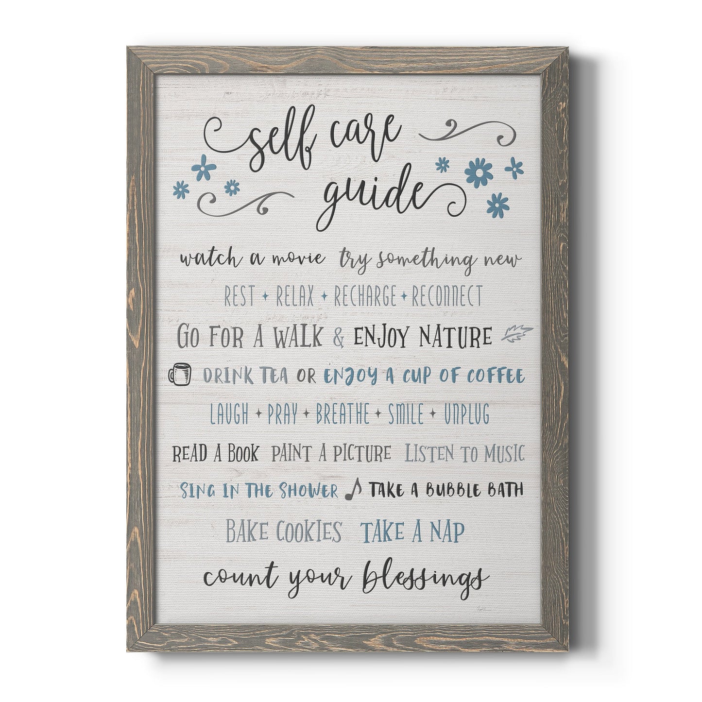 Guide to Self Care - Premium Canvas Framed in Barnwood - Ready to Hang