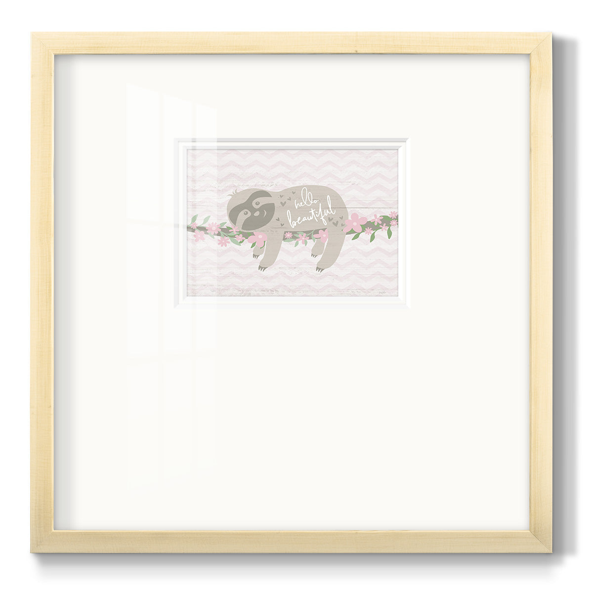 Floral Sloth Premium Framed Print Double Matboard