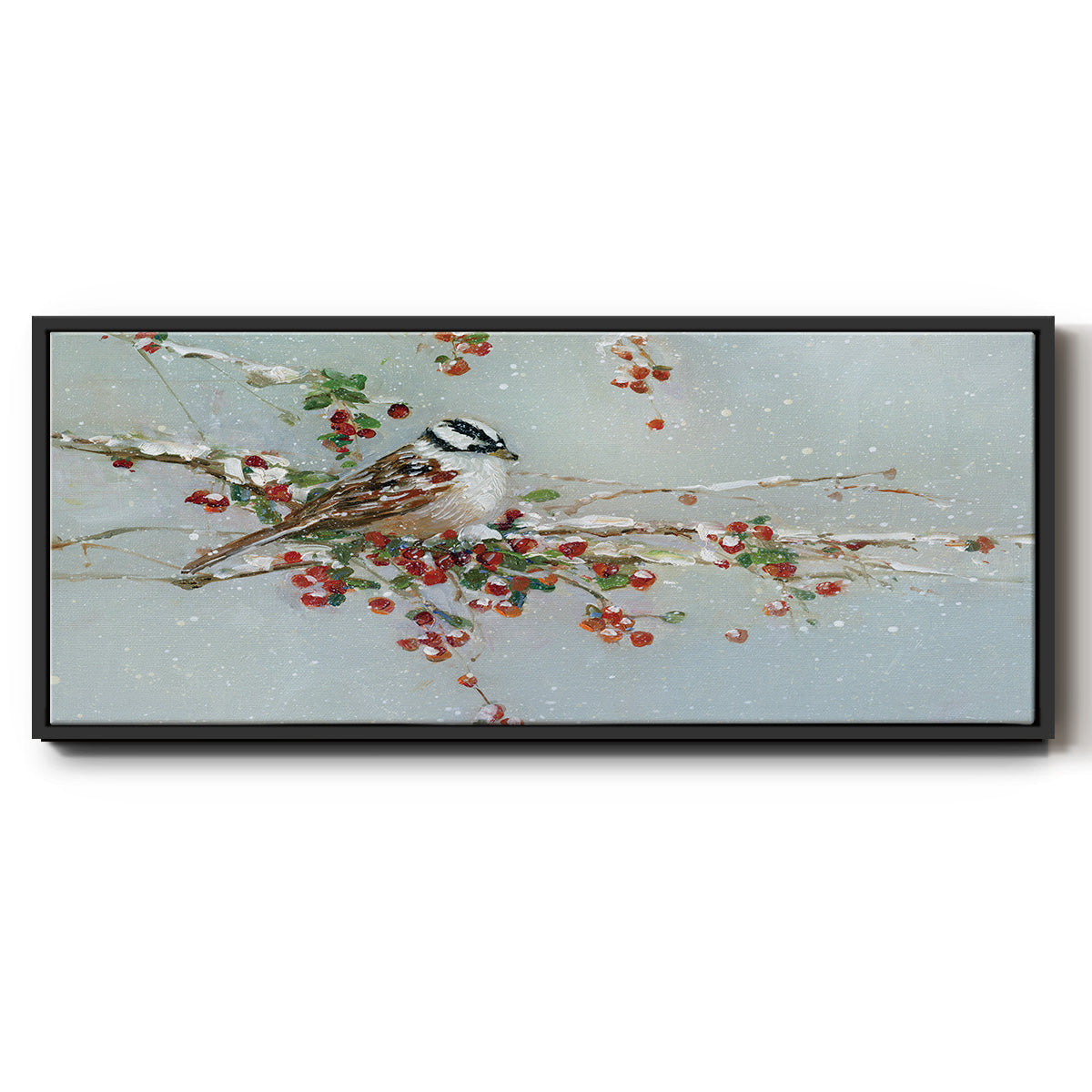 Woodpecker in Winter - Floater Framed Canvas Print