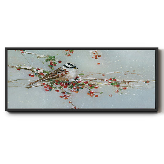 Woodpecker in Winter - Floater Framed Canvas Print