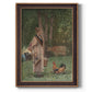 Realist genre scene of a milkmaid by Winslow Homer printed on canvas in an ornate bronzed mahogany wood frame with a vertical orientation.