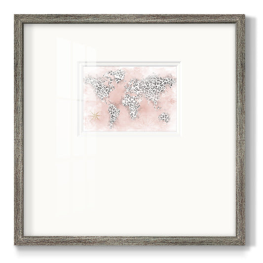 Pink Cheetah Map Premium Framed Print Double Matboard