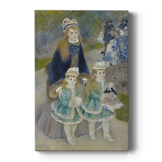 Canvas art print featuring an impressionist scene of a mother with children in a sunlit outdoor setting on a clean white background.