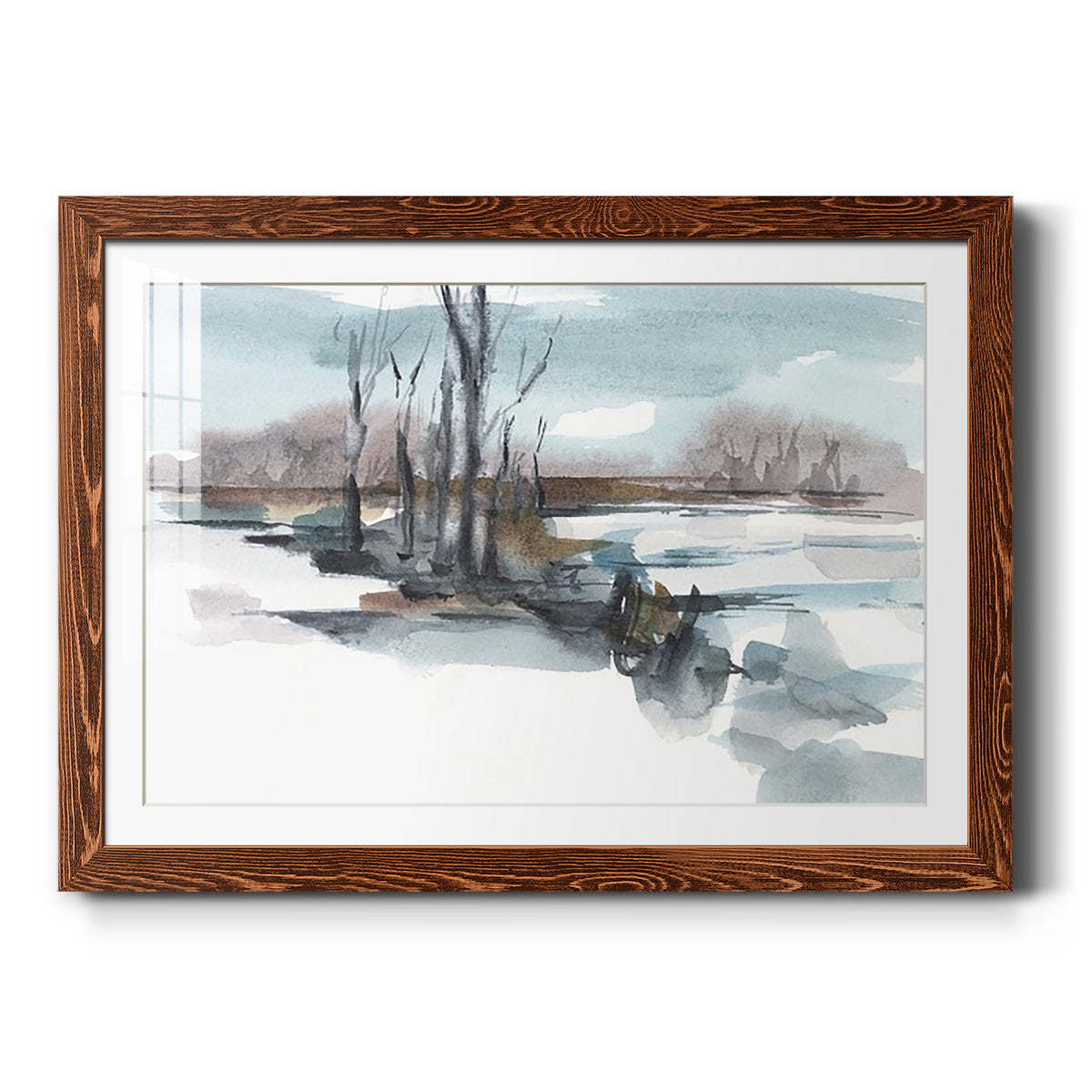 Winter Stream Watercolor II - Barnwood Framed Art Print