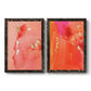 Set of two black barnwood framed canvas prints featuring two glamorous fluid abstracts featuring luminous coral orange and pink color fields with gold flecks.