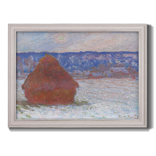 Stack of Wheat (Snow Effect, Overcast Day) - Ornate Framed Canvas Print