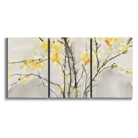 Three-panel canvas wall art featuring soft floral abstract harmony on white background.