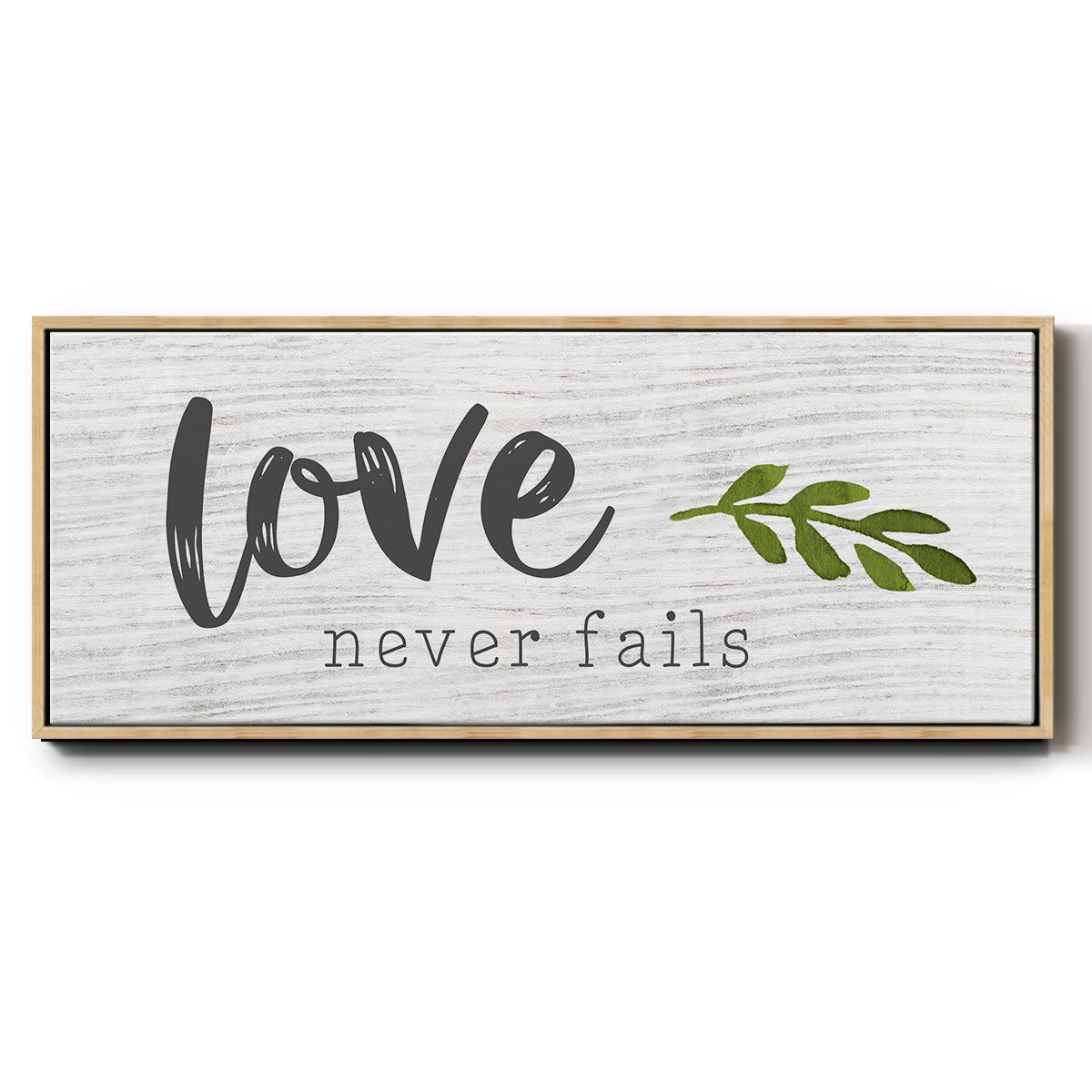 Love Never Fails - Floater Framed Canvas Print