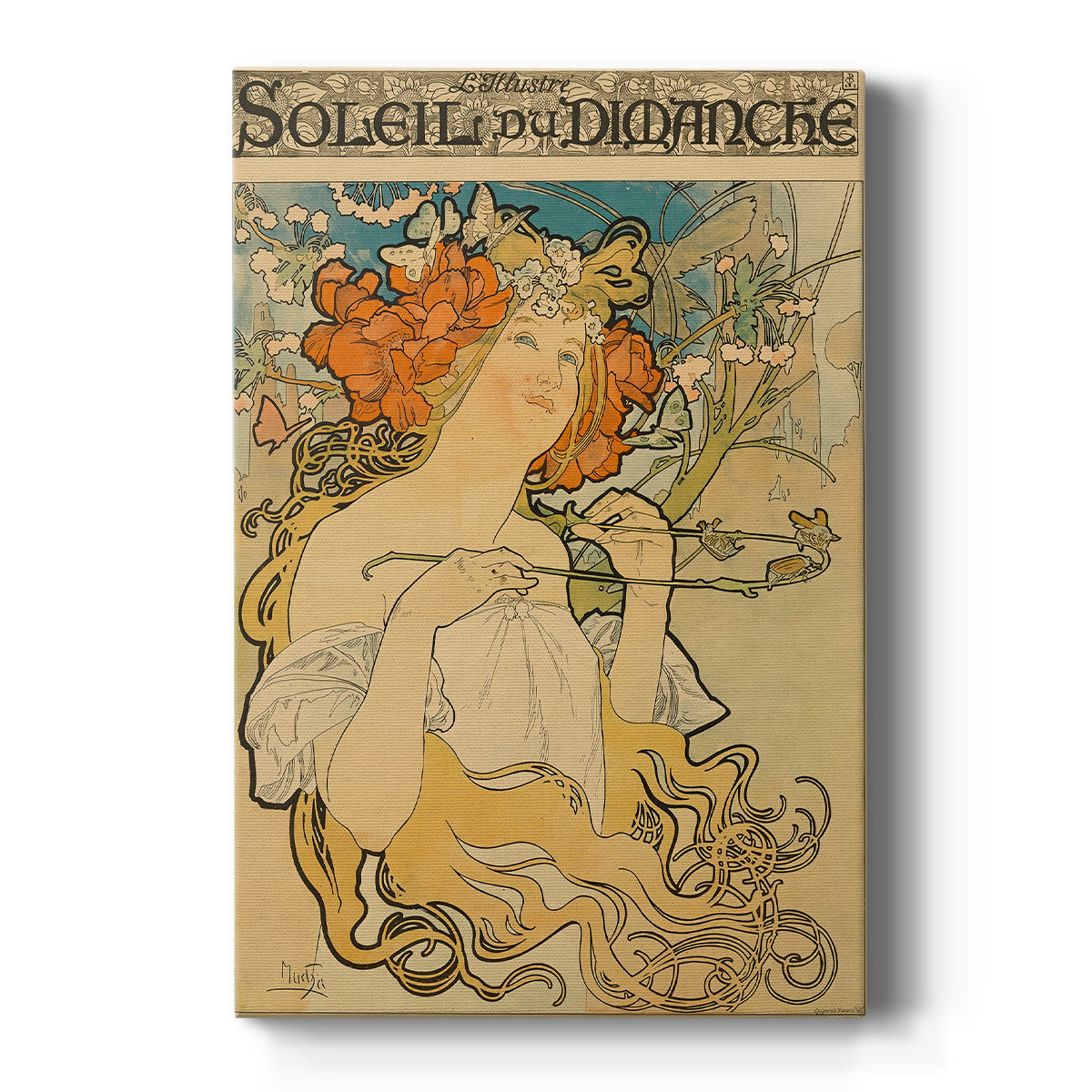 Canvas art print featuring an Art Nouveau poster of a woman with ornate details and publication typography on a clean white background.
