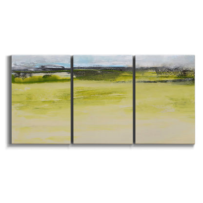 Three-panel canvas wall art featuring abstract terrace landscape view on white background.