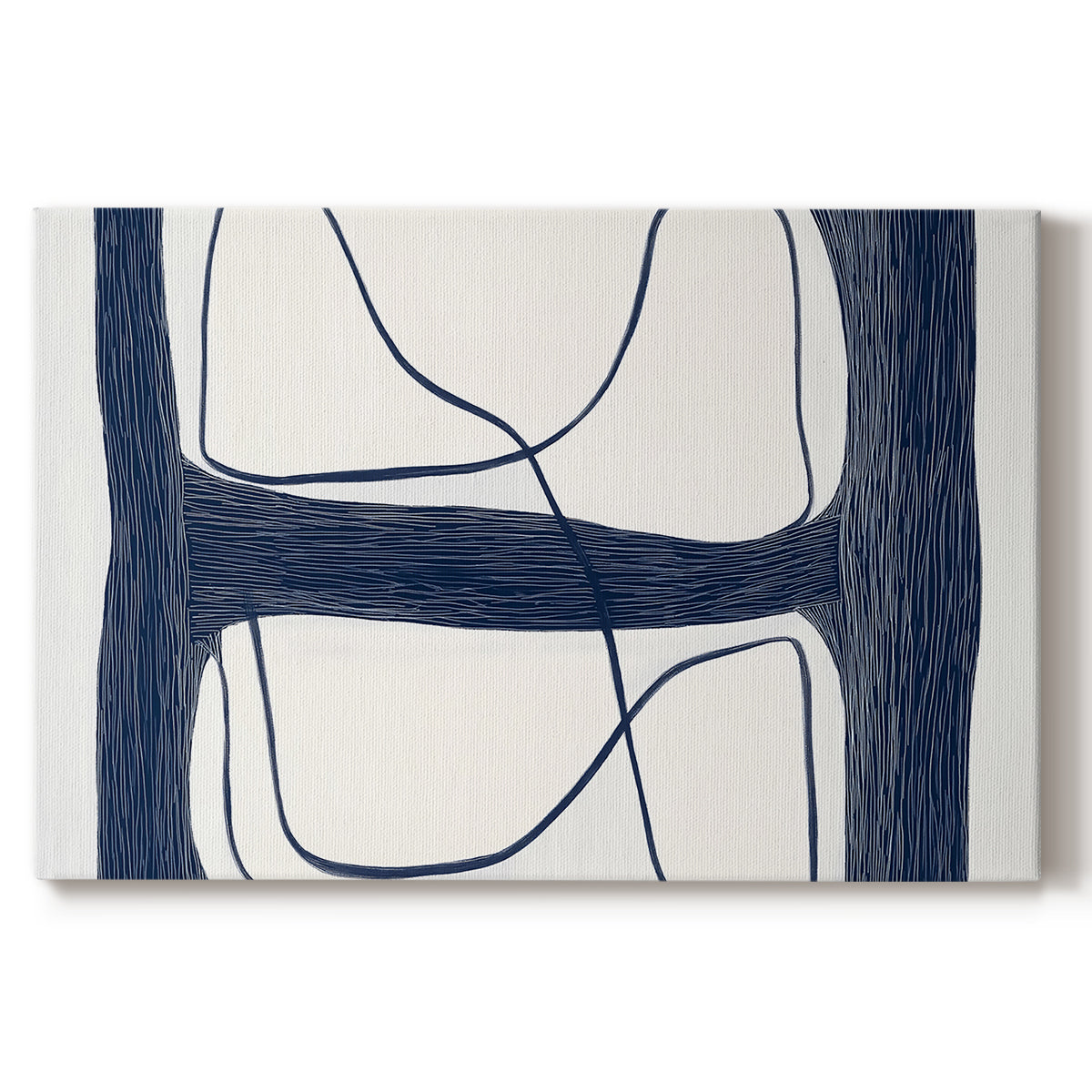 Abstract artwork featuring interwoven lines on a light background in a minimalist style