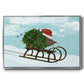 Christmas Holly Hedgehog Sledding - Framed Gallery Wrapped Canvas in Floating Frame