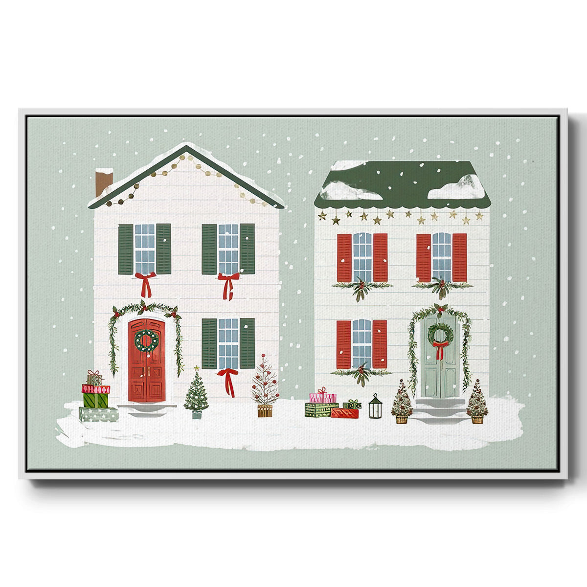 Festive Front Door Collection A - Framed Gallery Wrapped Canvas in Floating Frame