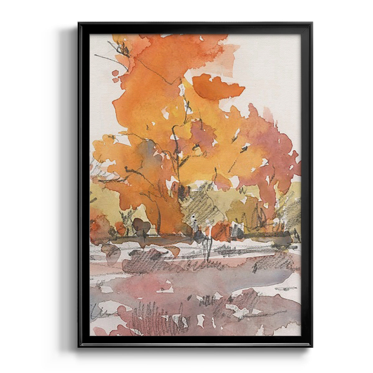 Watercolor Treeline Sketch II - Modern Framed Canvas Print