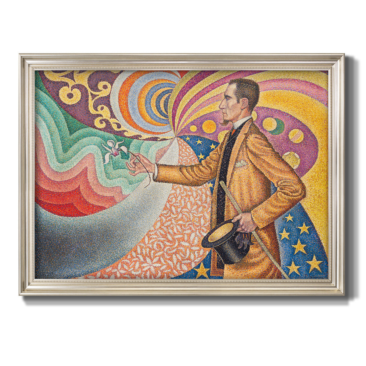 Neo-impressionist abstract portrait by Paul Signac printed on canvas in an ornate champagne frame.
