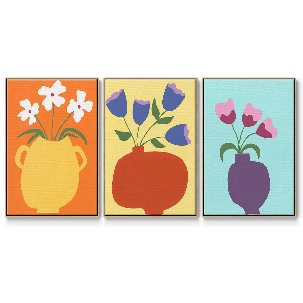 Modern Blooms I - Framed Premium Gallery Wrapped Canvas L Frame 3 Piece Set - Ready to Hang