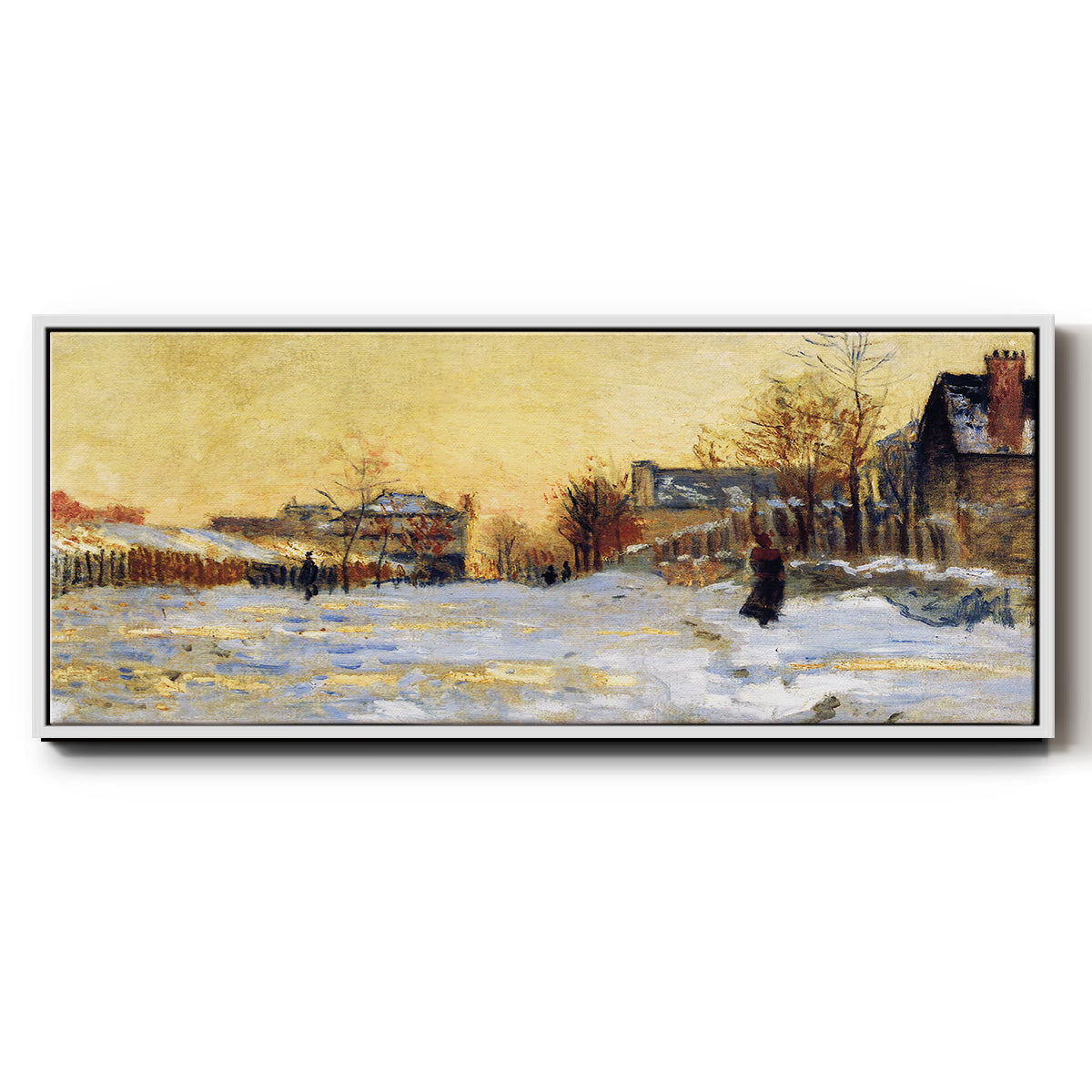 Snow Effect, The Street in Argentuil, 1875 - Floater Framed Canvas Print